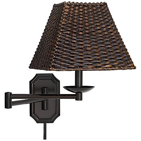 Wicker Square Dark Bronze Plug-In Swing Arm with Cord Cover - #06063-U1248-05178 Lamps Plus