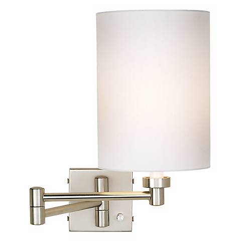 Brushed Steel White Cylinder Shade Plug-In Swing Arm Wall Lamp - #20762-00107 Lamps Plus