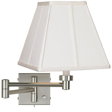 Ivory Shade Brushed Steel Plug-In Swing Arm Wall Lamp - #20762-23875 Lamps Plus