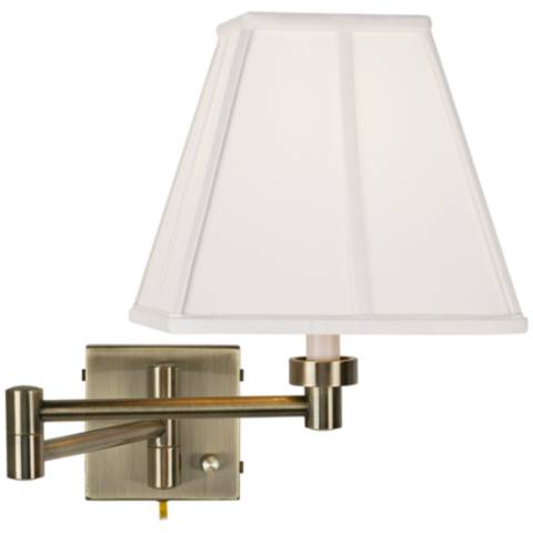 Ivory Square Shade Antique Brass Plug-In Swing Arm Wall Lamp - #37857-23875 Lamps Plus