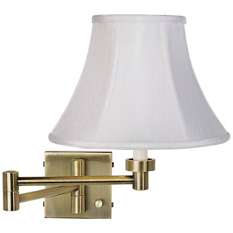 White Bell Shade Antique Brass Plug-In Swing Arm Wall Light - #37857-R2666 Lamps Plus