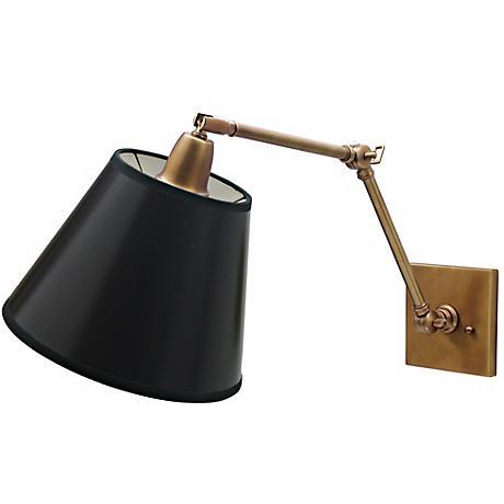 Weathered Brass Black Shade Hardwire Swing Arm Wall Lamp - #47405 Lamps Plus
