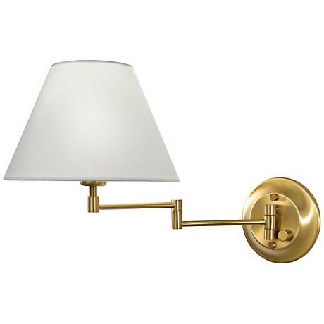 Holtkoetter Antique Brass White Shade Swing Arm Wall Lamp - #67962 Lamps Plus