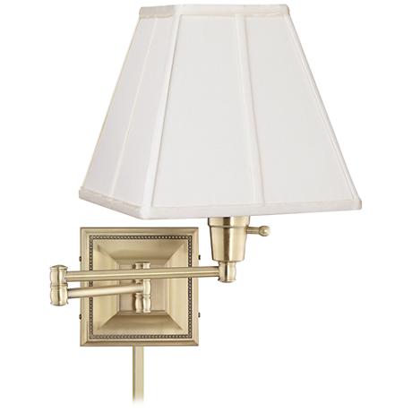 Ivory Square Shade Brass Beaded Swing Arm with Cord Cover - #77426-23875-U2364 Lamps Plus