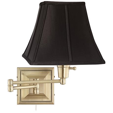 Black Square Shade Brass Beaded Plug-In Swing Arm Wall Lamp - #77426-39136 Lamps Plus