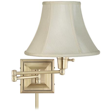 Creme Shade Brass Beaded Swing Arm with Cord Cover - #77426-R2636-U2364 Lamps Plus