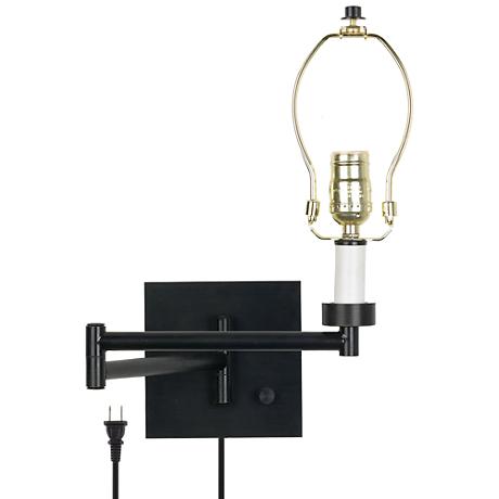 plug swing arm espresso dimmable finish base wall cord lampsplus lamp lamps brushed linen steel cover shade tan square cut