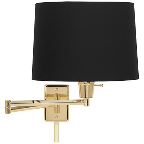 Black Fabric Drum Polished Brass Swing Arm with Cord Cover - #79553-88533-U2364 Lamps Plus