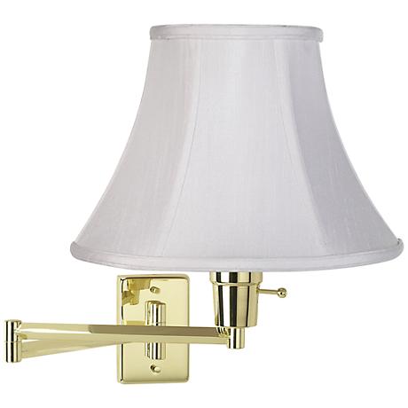 White Bell Shade Polished Brass Plug-In Swing Arm Wall Lamp - #79553-R2666 Lamps Plus