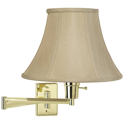 Taupe Bell Shade Polished Brass Plug-In Swing Arm Wall Lamp - #79553-R2684 Lamps Plus