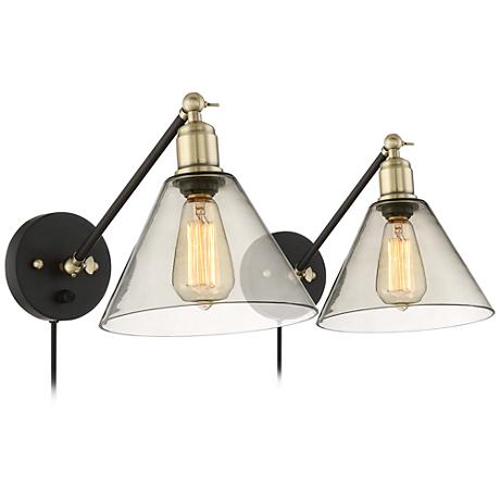 Waller Black and Brass Swing Arm Wall Lamp Set of 2 - #9J685 Lamps Plus