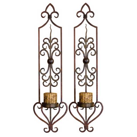 Hand Forged Set of Two Candle Wall Sconces - #G7396 Lamps Plus