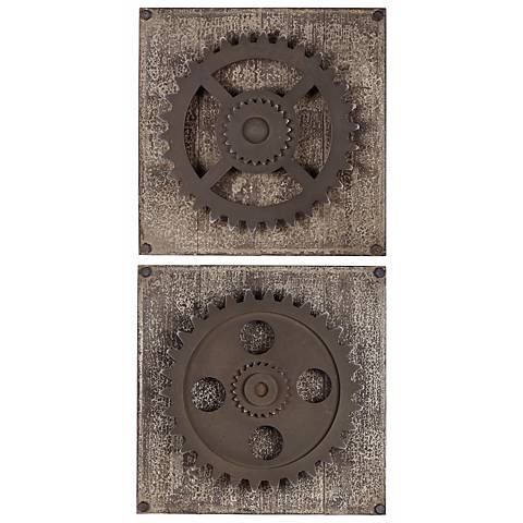 Uttermost Set of 2 Rustic Gears 17" Square Wall Art - # ...