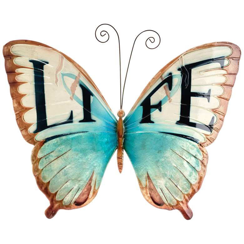 Image 2 Eangee Butterfly 18"W Blue Brown Life Capiz Shell Wall Decor