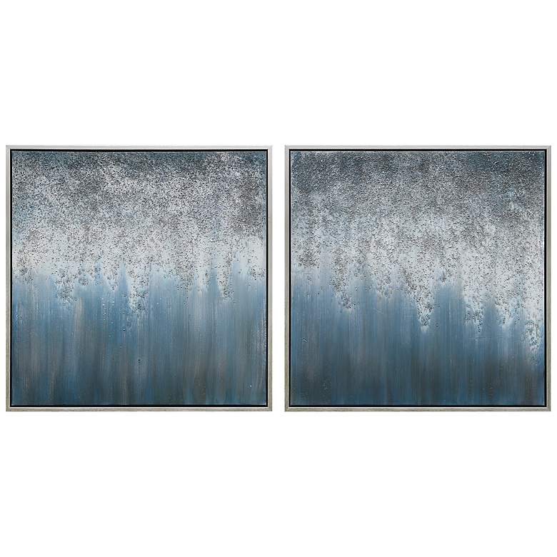 Image 2 Blue Rain 72"W Metallic 2-Piece Framed Canvas Wall Art Set