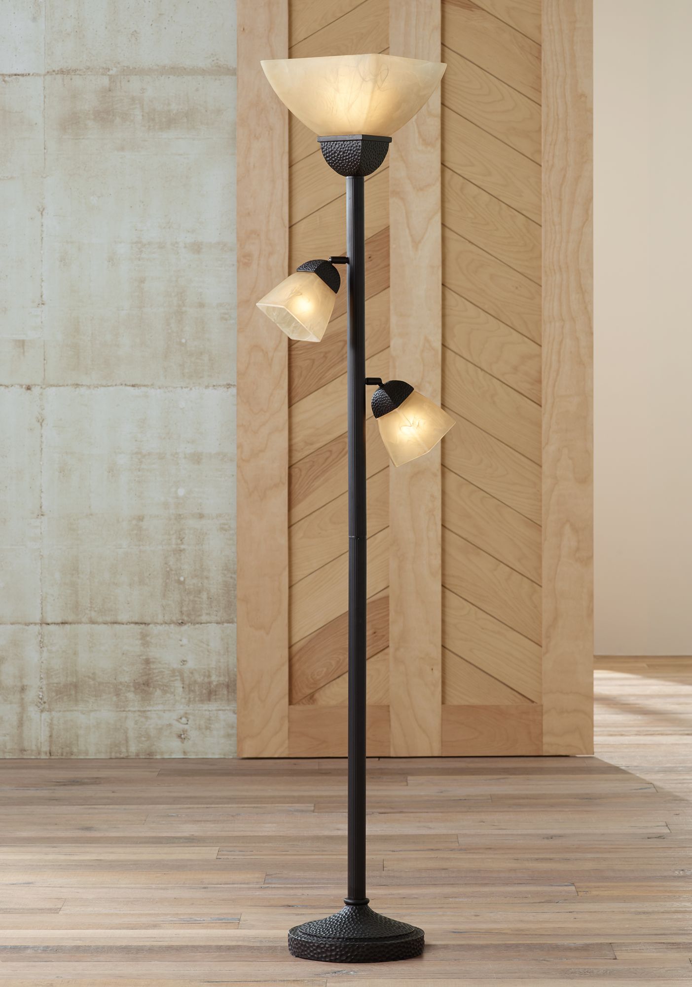 Torchiere Floor Lamp 3 Light Roman Bronze Amber Glass Dimmable For   01882cropped