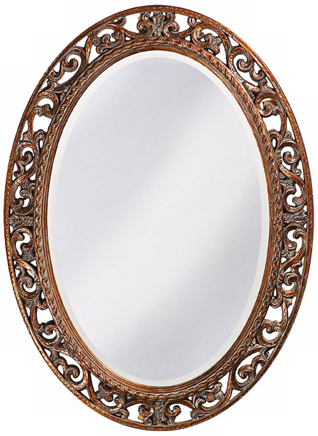 Howard Elliott Suzanne 27" x 37" Oval Antique Gold Wall Mirror