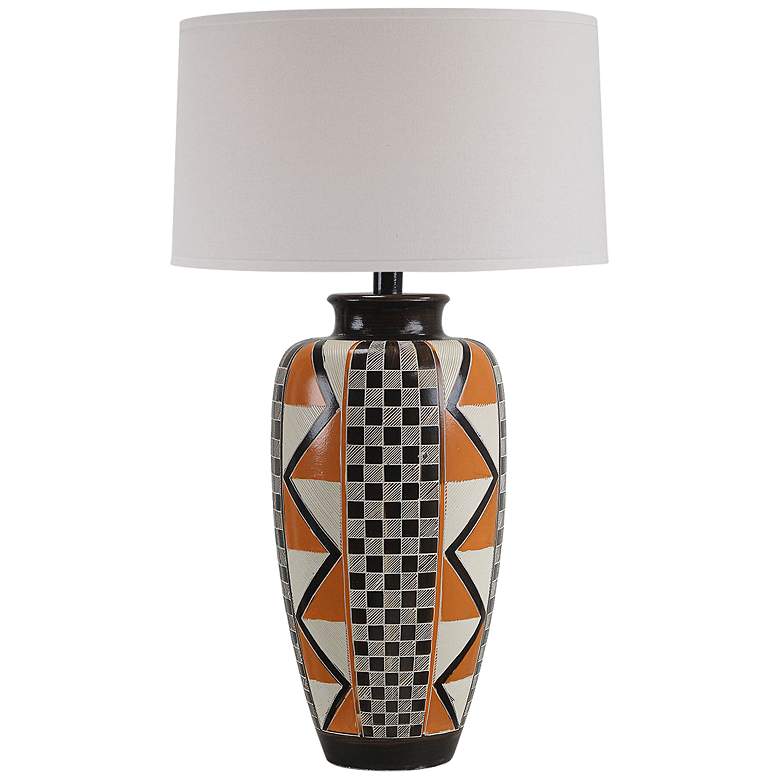 Image 1 Atzi Orange Black Multi Hydrocal Vase Table Lamp