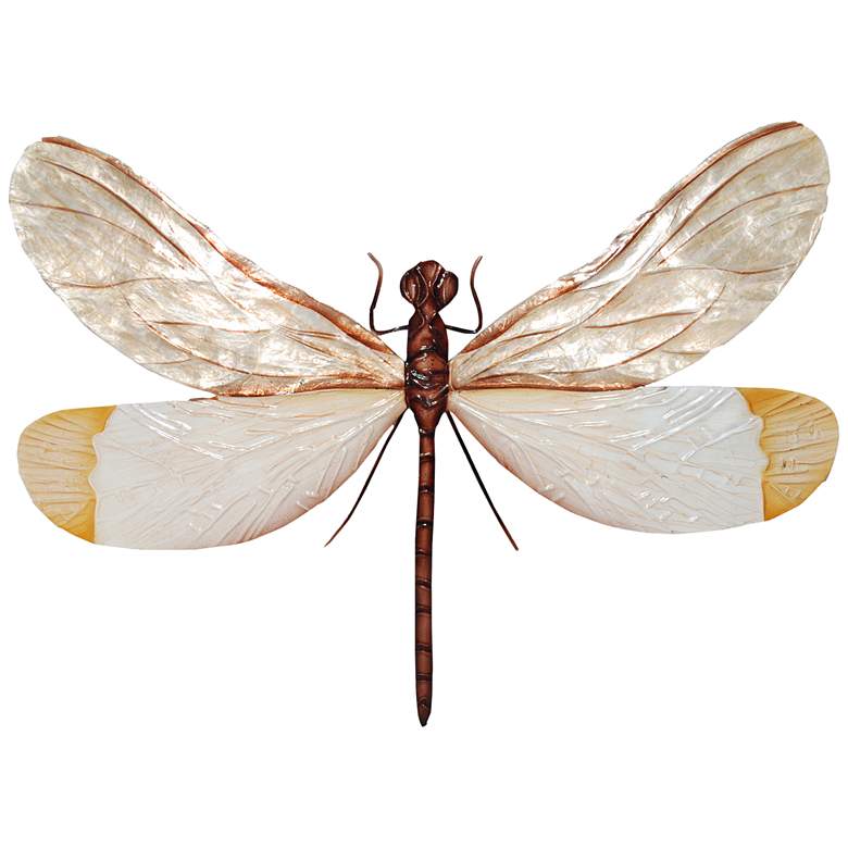 Image 2 Eangee Dragonfly 12"W White and Brown Capiz Shell Wall Decor