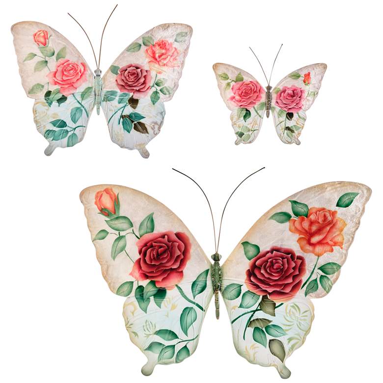 Image 2 Butterfly 18"W White Pink Capiz Shell Wall Decor Set of 3