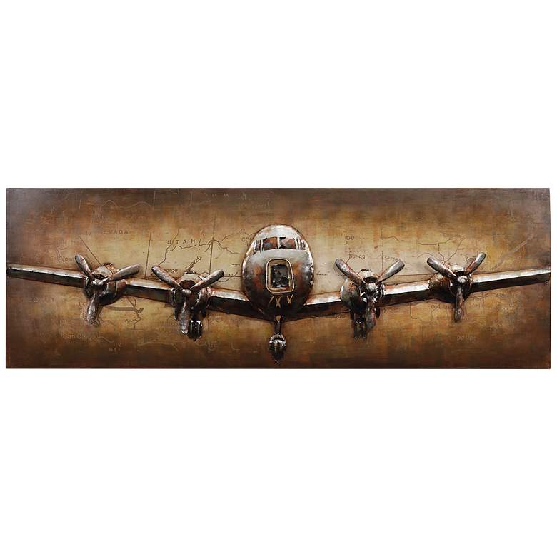 Image 2 Airplane 72" Wide Mixed Media Metal Dimensional Wall Art