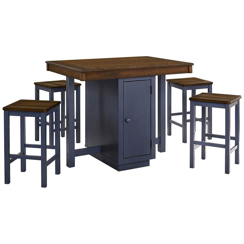 Image 3 Elche Oak Muted Blue 5-Piece Counter Height Dining Table Set