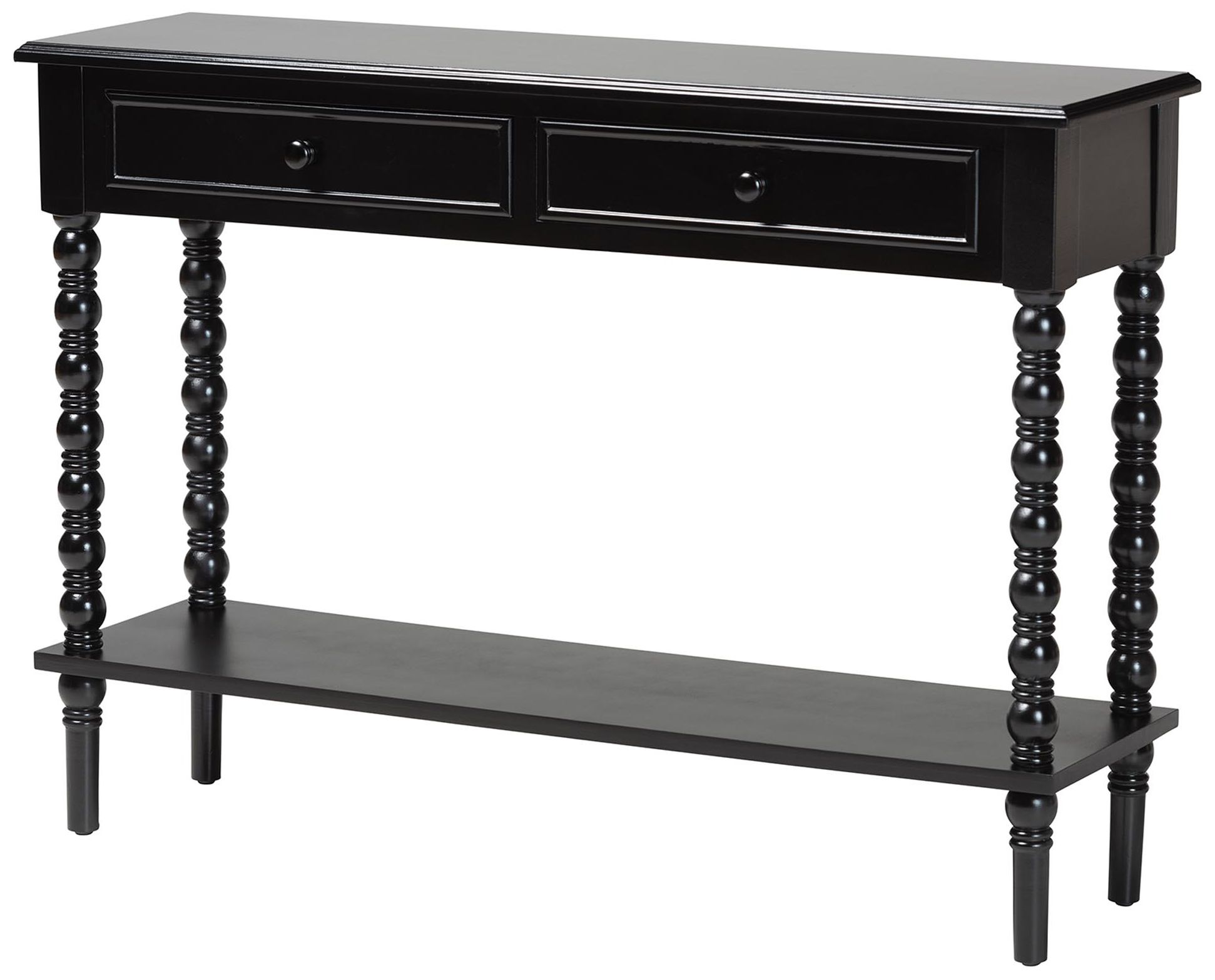 Baxton Studio Malinda Black Wood 2-Drawer Console Table with Spindle Legs