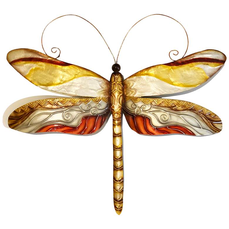 Eangee Dragonfly 14&quot;W Pearl Tan and Brown Metal Wall Decor