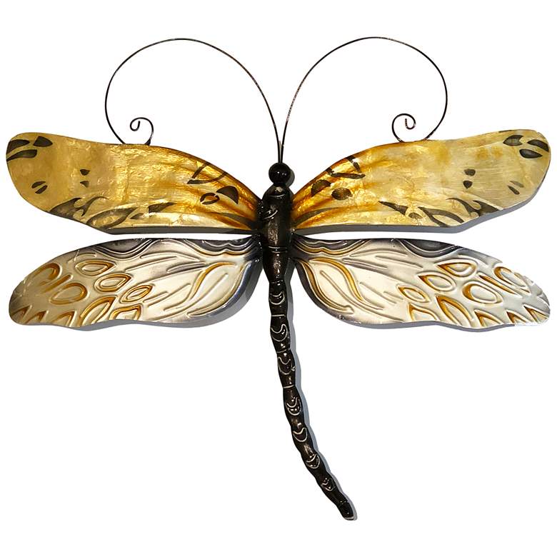 Eangee Dragonfly 14&quot;W Honey Yellow Capiz Shell Wall Decor