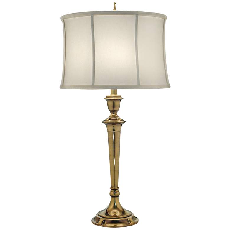 Stiffel Burnished Brass Table Lamp with Off-White Shade and Dimmer