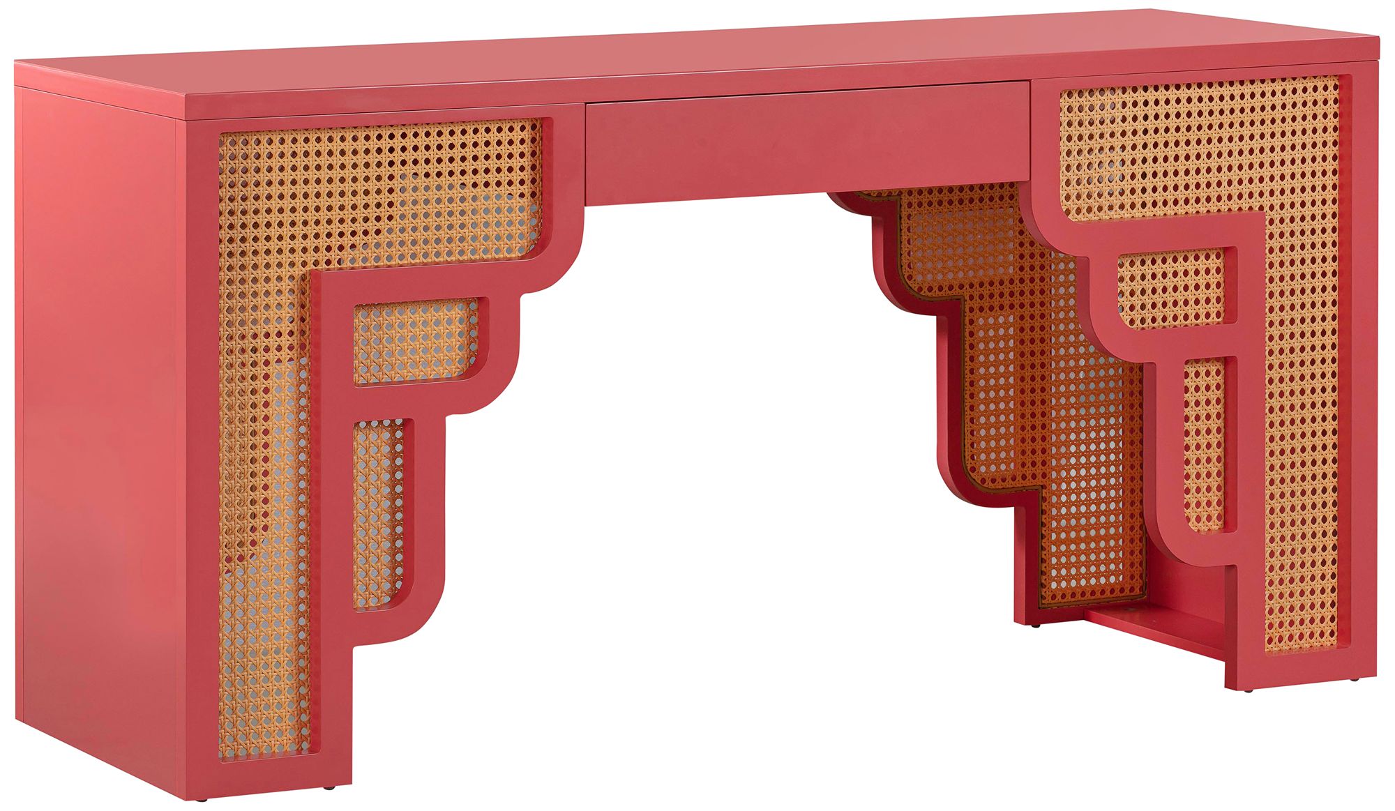 Tov Furniture Tov Suzie 62" Wide Coral Pink Wood Woven Rattan Rectangular Desk