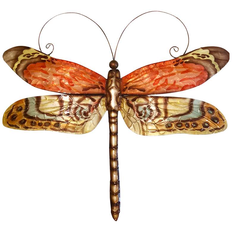 Eangee Dragonfly 14&quot;W Multi-Color Red Capiz Shell Wall Decor