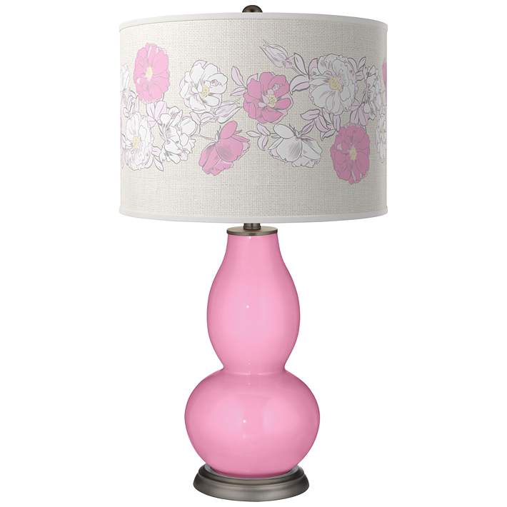 Candy Pink Rose Bouquet Double Gourd, Pink Rose Table Lamp Base