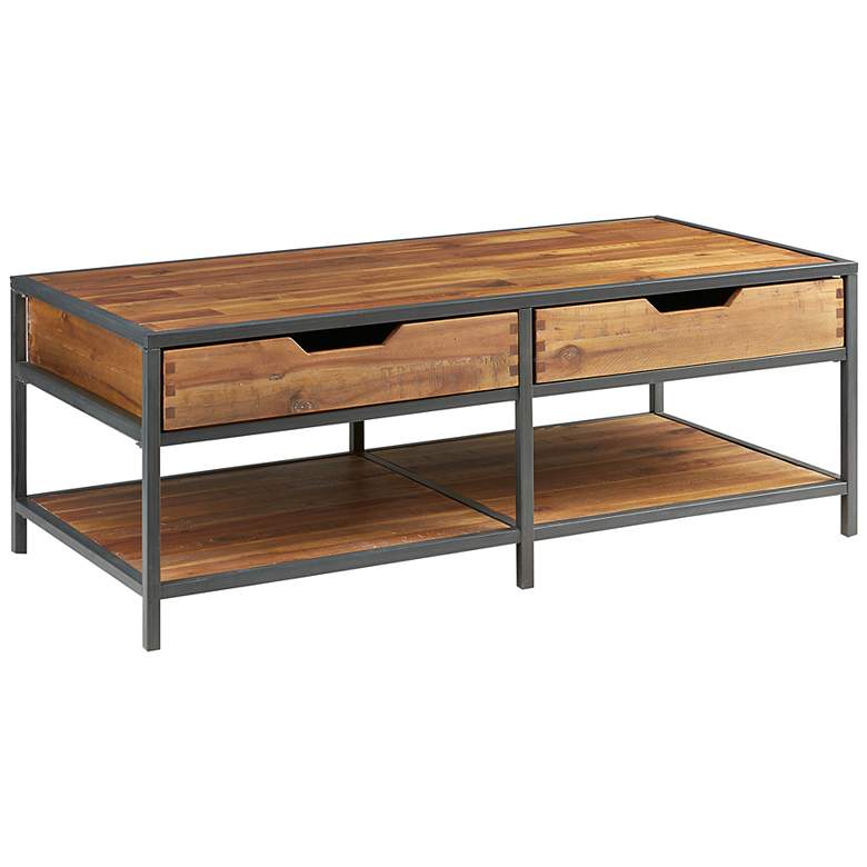 Image 2 Ryker 44" Wide Natural Acacia Wood 2-Drawer Coffee Table