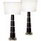 Thaddeus Cherry Mahogany Table Lamp Set of 2 with Built In 3-Prong Outlets