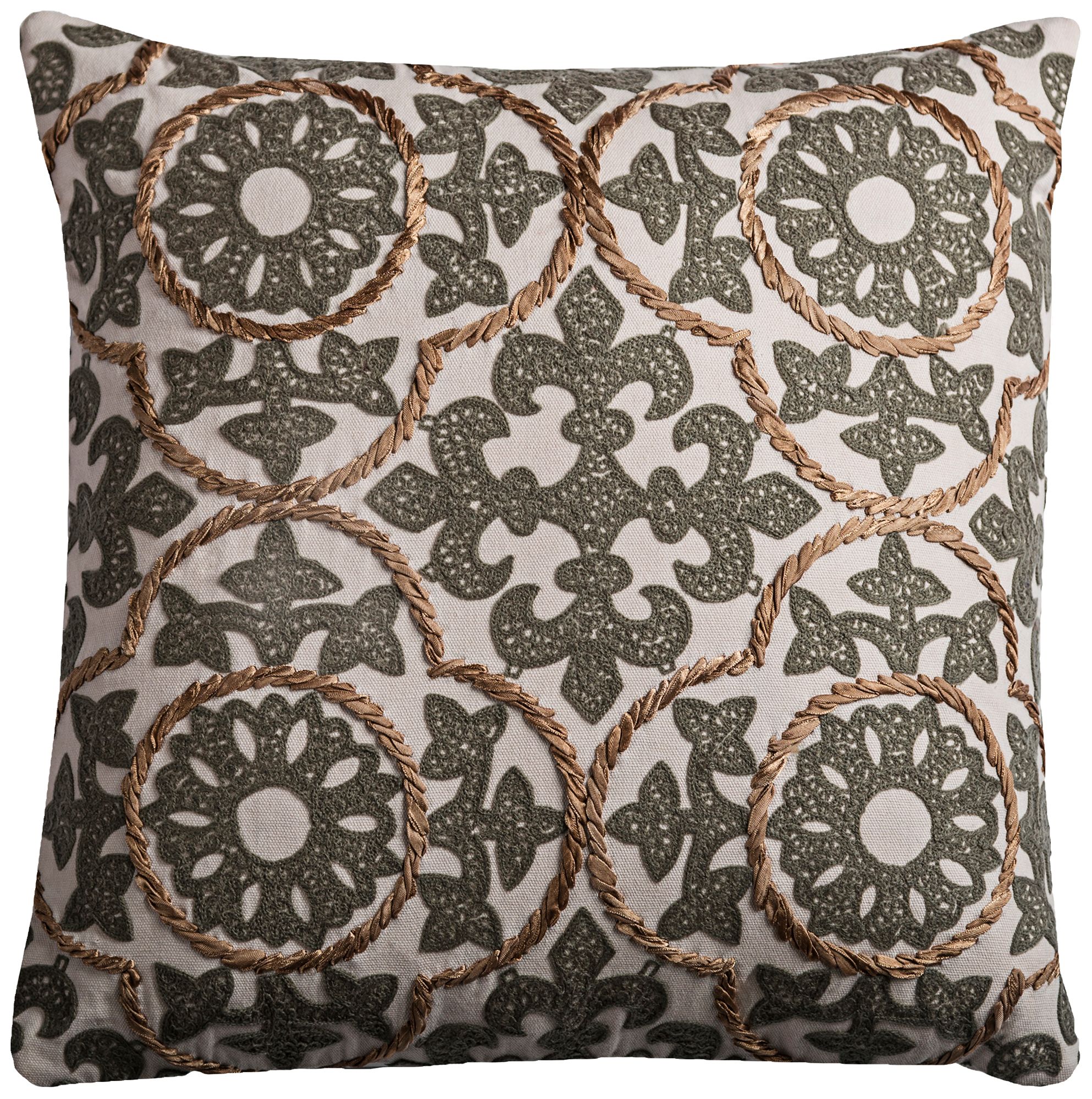 Orleans Fleur De Lis Medallion Gray 18 Square Throw Pillow