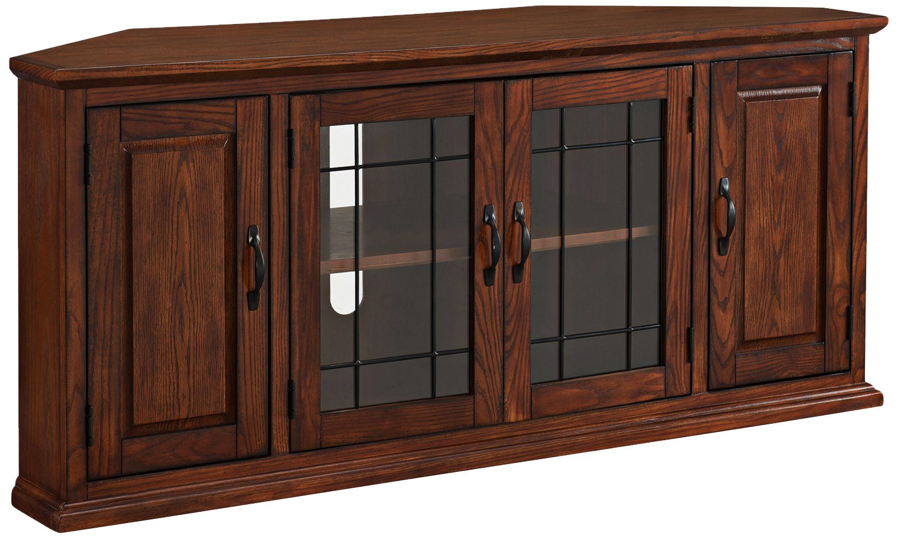 Leick 56" Wide Burnished Oak Leaded Glass Corner TV 10G91