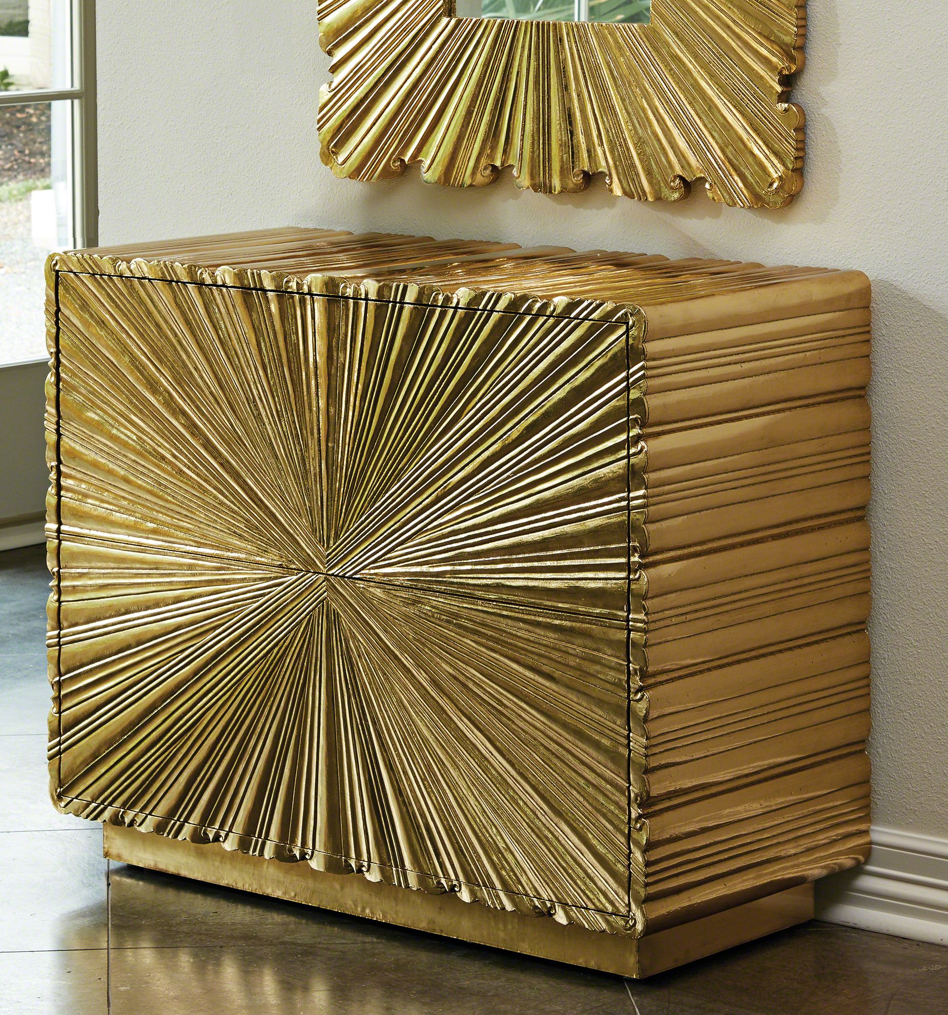 Global Views Linenfold 39 14&quot W Modern Brass Accent Chest