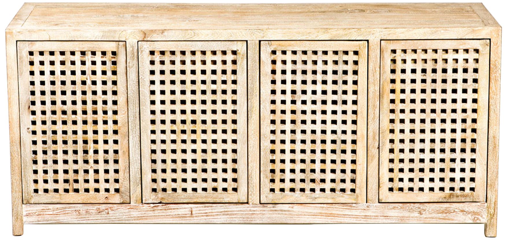 Larkin 71" Wide White-Washed Lattice 4-Door Credenza