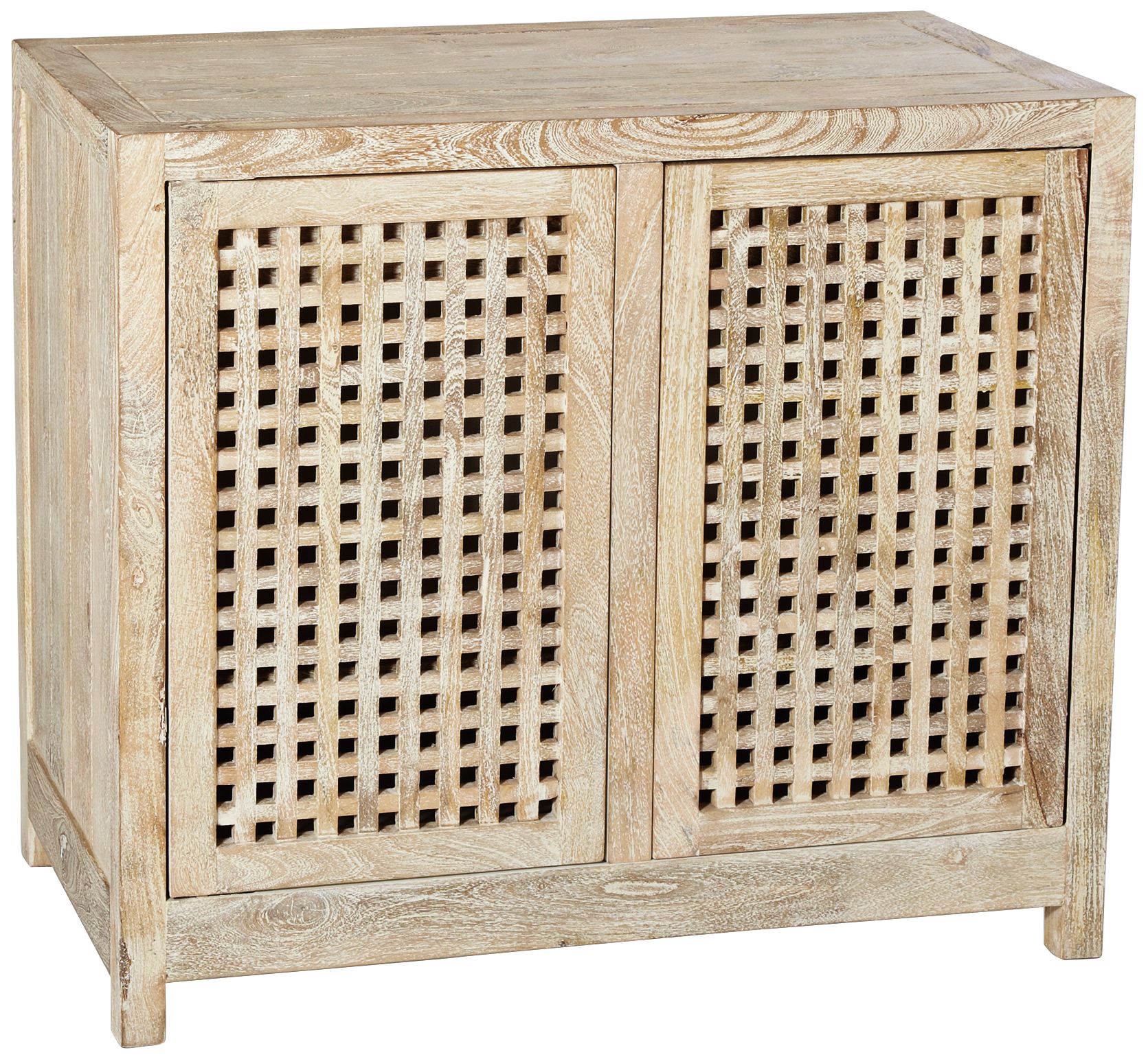 Global Views Larkin 36" Wide White-Washed Lattice 2-Door Cabinet