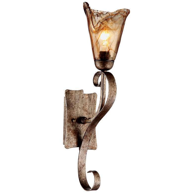 Image 3 Amber Scroll 23 1/2" High Art Glass and Bronze Wall Sconce