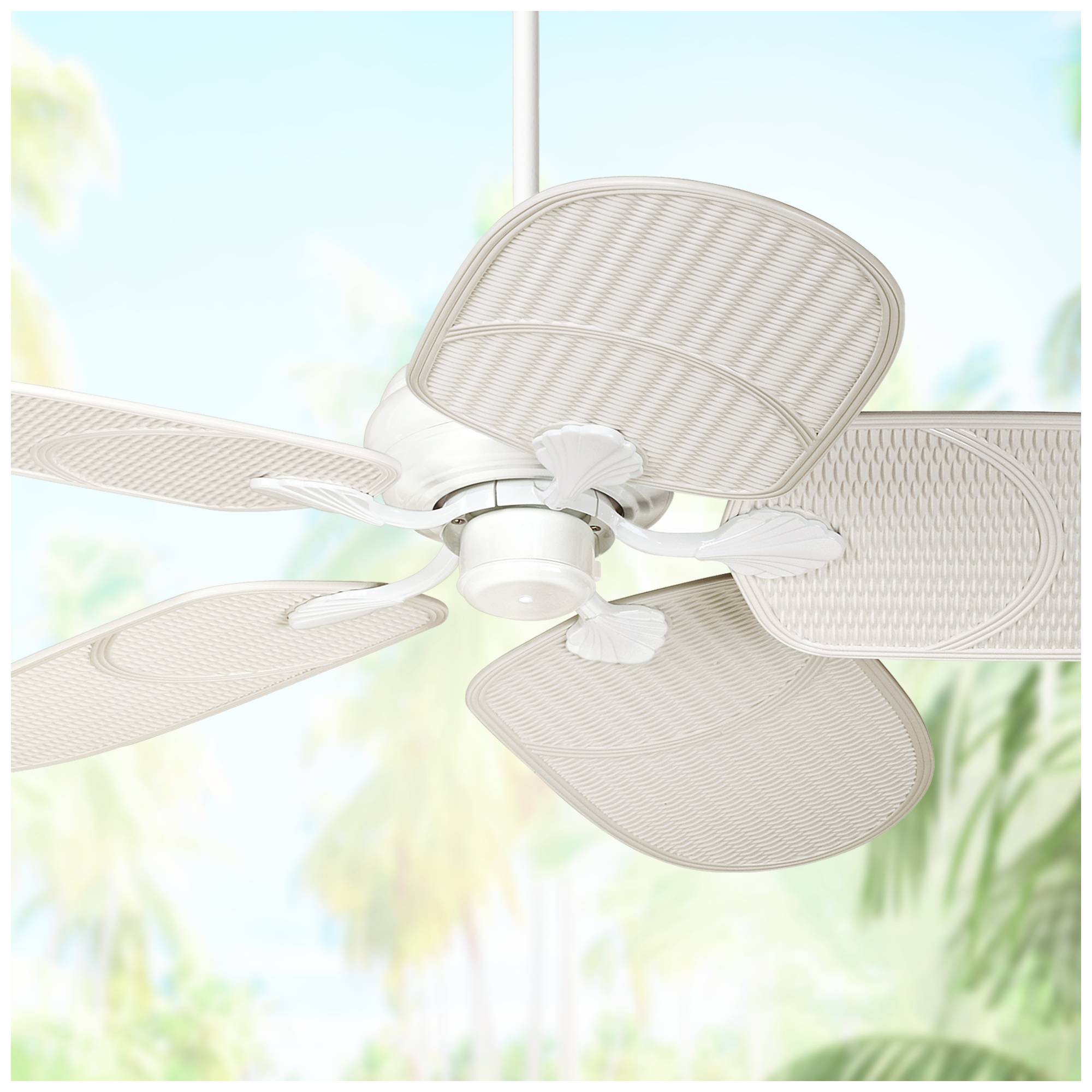 52 Tropical Outdoor Ceiling Fan White Palm Leaf Blades Wet Rated