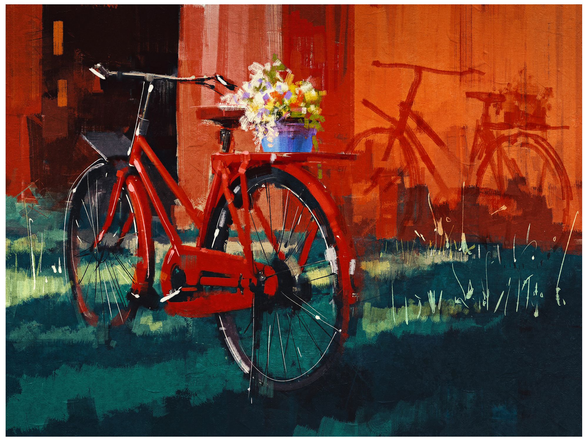Red Bike 40"W All-Season Indoor Outdoor Canvas Wall Art