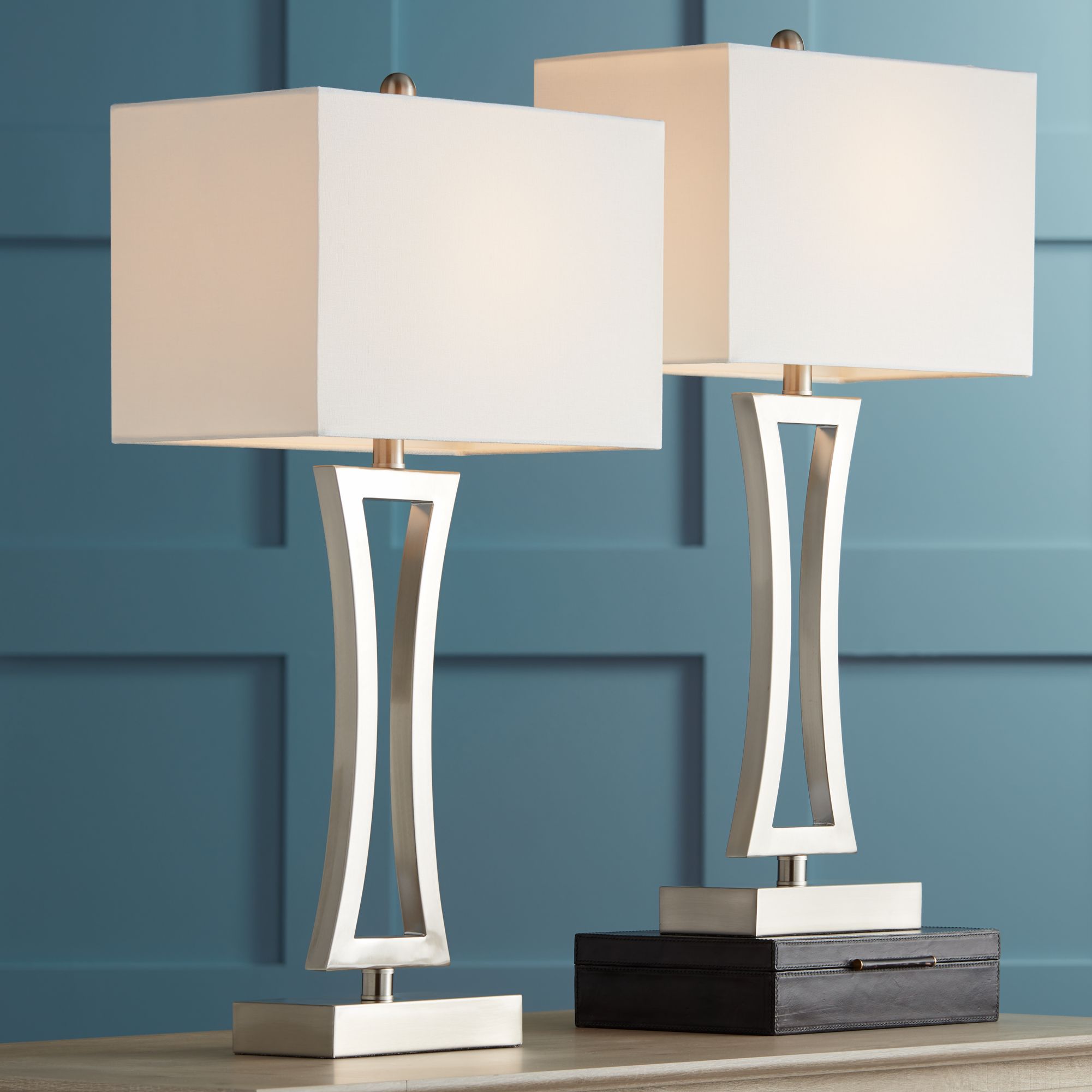 brushed nickel table lamps set of 2