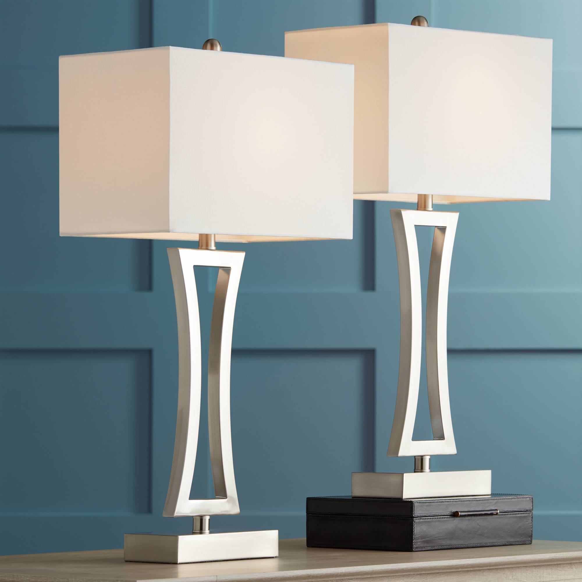 Modern Table Lamps Set Of 2 Brushed Steel For Living Room Family Bedroom Bedside 736101859642 EBay