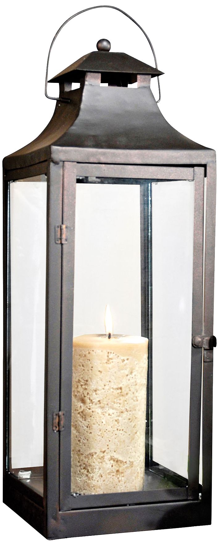 Corillian Rustic and Clear Lantern Pillar Candle Holder