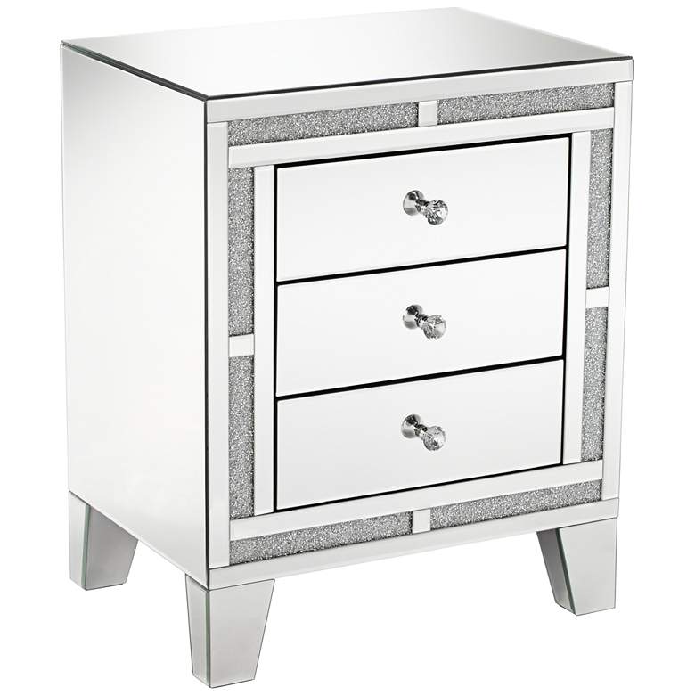 Image 2 Aretha 22" Wide Crystal Beads 3-Drawer Mirrored Side Table