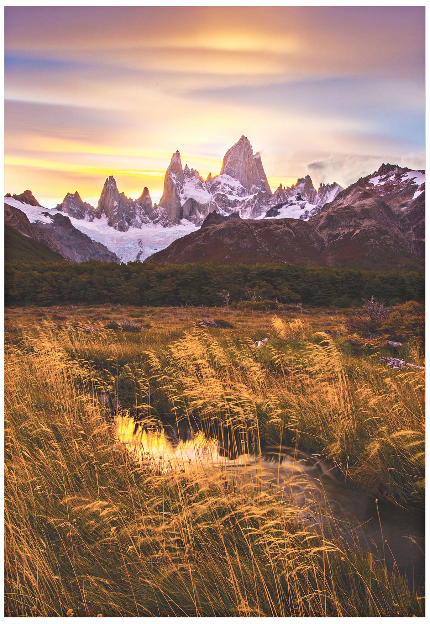 Fitz Roy at Golden Hour 32" High Giclee Metal Wall Art