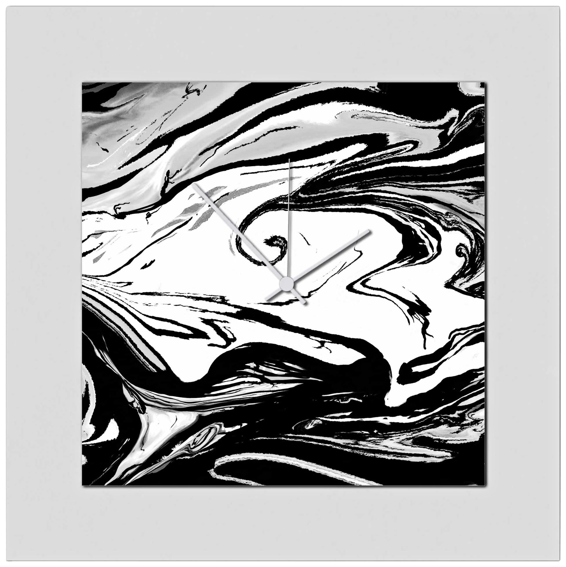 Swirl Gloss Black 22" Square 2-Layer Abstract Wall Clock