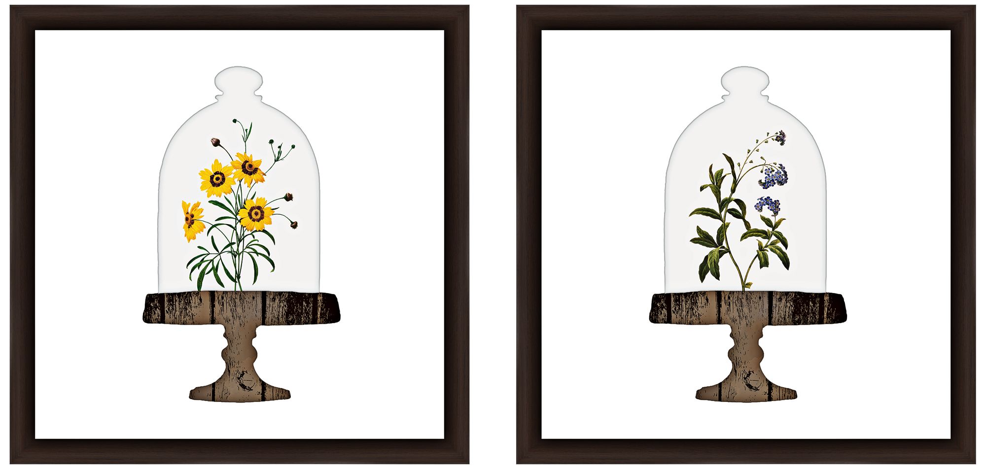 Floral Bell Jar 18" Square 2-Piece Framed Wall Art Set
